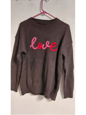 Women's Unbranded Crew Neck Sweater L Black Pink Love